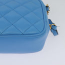 VERSACE Quilted Chain Shoulder Bag Leather Blue Gold Auth 120479A-17