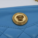 VERSACE Quilted Chain Shoulder Bag Leather Blue Gold Auth 120479A-18