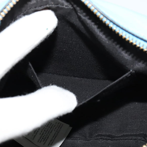 VERSACE Quilted Chain Shoulder Bag Leather Blue Gold Auth 120479