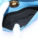VERSACE Quilted Chain Shoulder Bag Leather Blue Gold Auth 120479-22