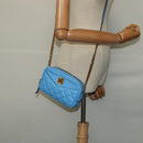 VERSACE Quilted Chain Shoulder Bag Leather Blue Gold Auth 120479-23
