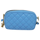VERSACE Quilted Chain Shoulder Bag Leather Blue Gold Auth 120479A-2