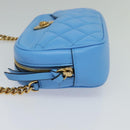 VERSACE Quilted Chain Shoulder Bag Leather Blue Gold Auth 120479-3