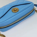 VERSACE Quilted Chain Shoulder Bag Leather Blue Gold Auth 120479-6