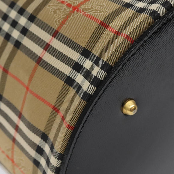Burberrys Nova Check Hand Bag Canvas Beige Gold Auth 120481
