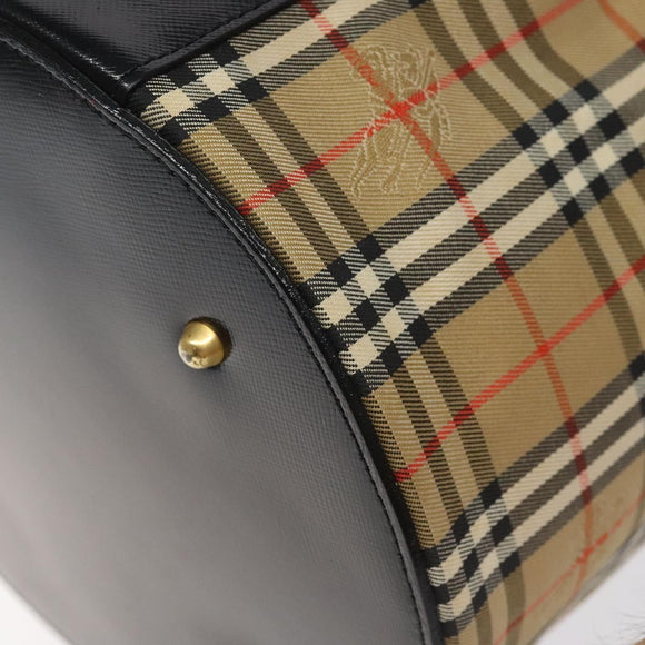 Burberrys Nova Check Hand Bag Canvas Beige Gold Auth 120481