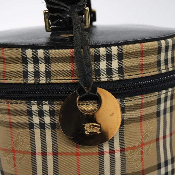 Burberrys Nova Check Hand Bag Canvas Beige Gold Auth 120481
