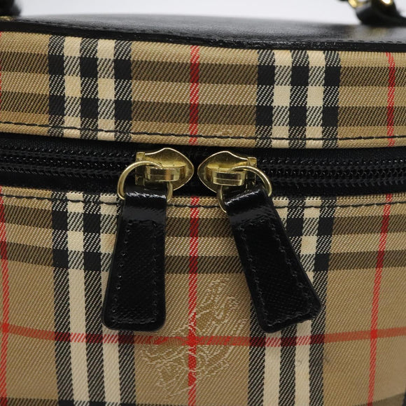 Burberrys Nova Check Hand Bag Canvas Beige Gold Auth 120481