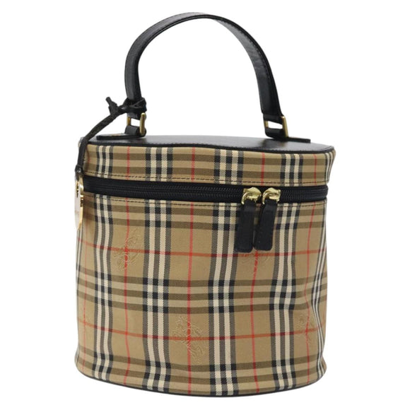 Burberrys Nova Check Hand Bag Canvas Beige Gold Auth 120481