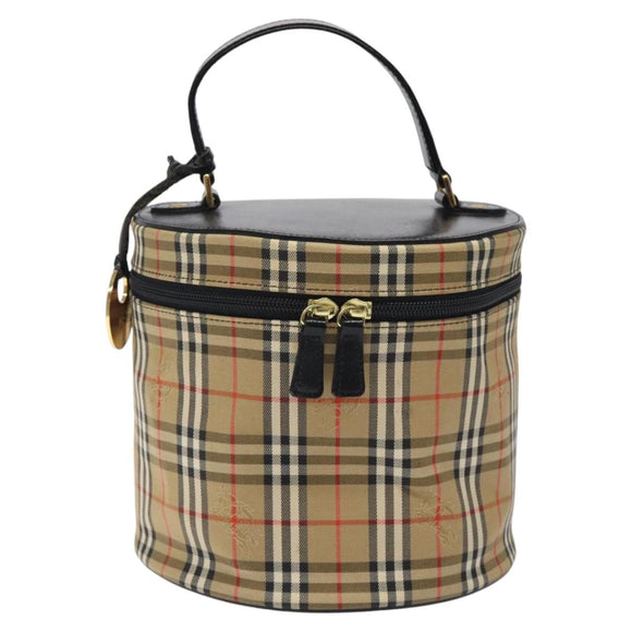 Burberrys Nova Check Hand Bag Canvas Beige Gold Auth 120481