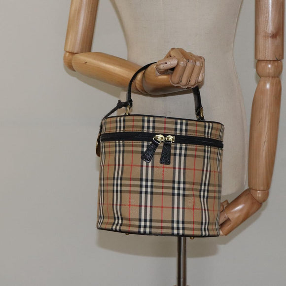 Burberrys Nova Check Hand Bag Canvas Beige Gold Auth 120481