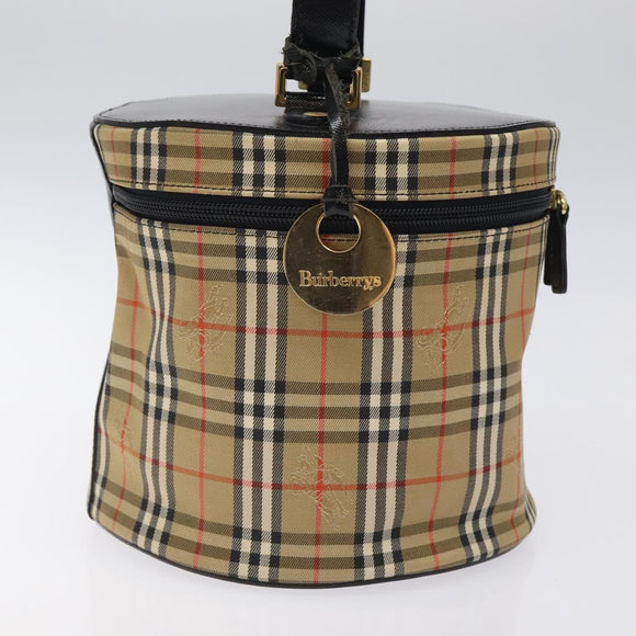 Burberrys Nova Check Hand Bag Canvas Beige Gold Auth 120481