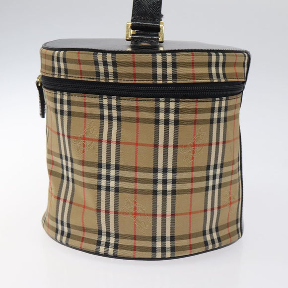 Burberrys Nova Check Hand Bag Canvas Beige Gold Auth 120481