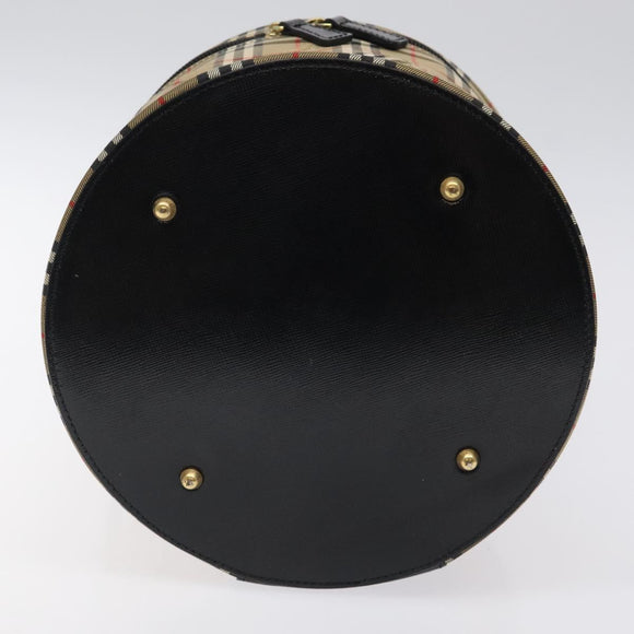 Burberrys Nova Check Hand Bag Canvas Beige Gold Auth 120481