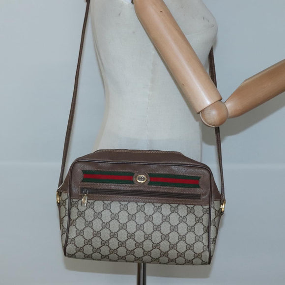 GUCCI GG Supreme Web Sherry Line Bag PVC Beige Gold 56 02 088 Auth 120487