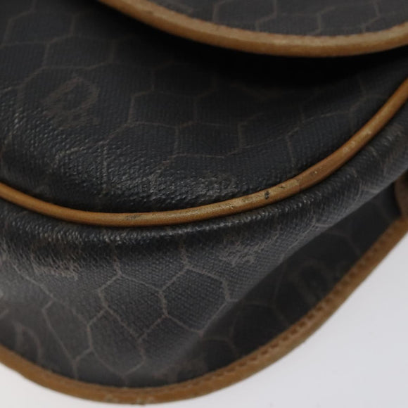 Christian Dior Honeycomb Canvas Shoulder Bag PVC Black Gold Auth 120492