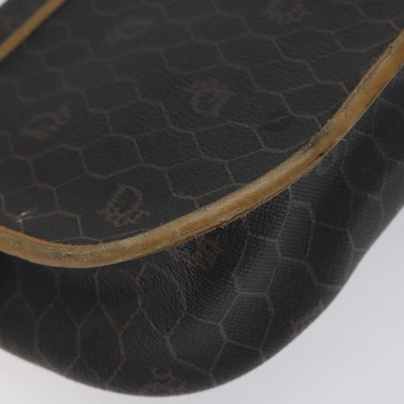 Christian Dior Honeycomb Canvas Shoulder Bag PVC Black Gold Auth 120492