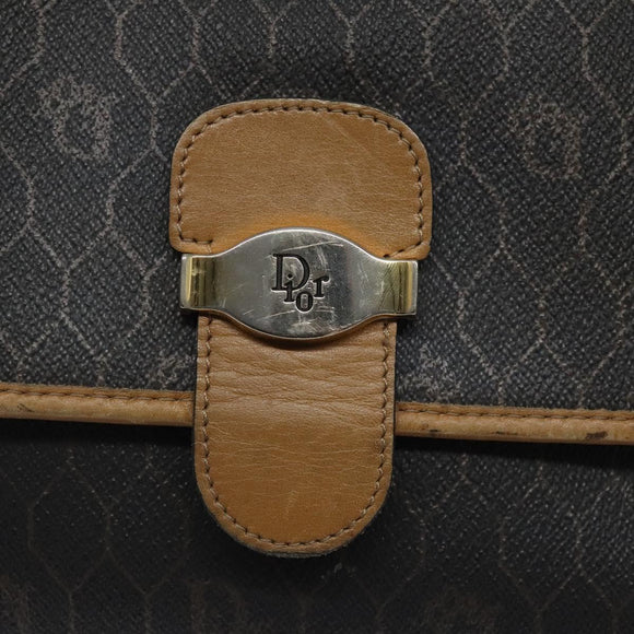 Christian Dior Honeycomb Canvas Shoulder Bag PVC Black Gold Auth 120492