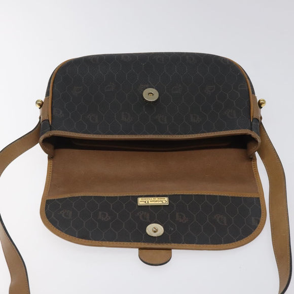 Christian Dior Honeycomb Canvas Shoulder Bag PVC Black Gold Auth 120492