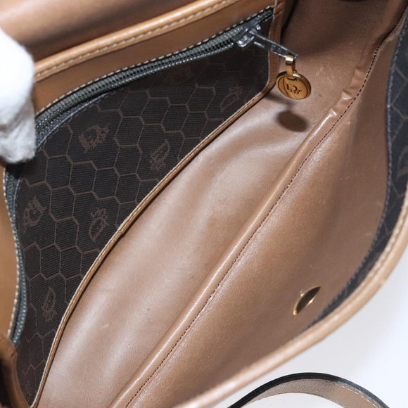 Christian Dior Honeycomb Canvas Shoulder Bag PVC Black Gold Auth 120492