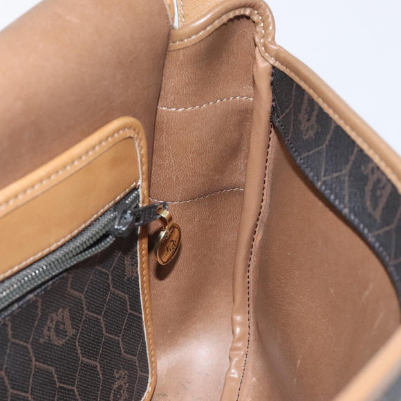 Christian Dior Honeycomb Canvas Shoulder Bag PVC Black Gold Auth 120492