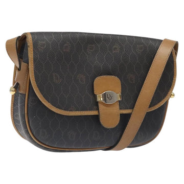 Christian Dior Honeycomb Canvas Shoulder Bag PVC Black Gold Auth 120492