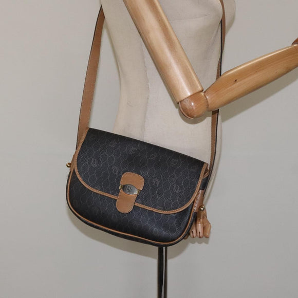 Christian Dior Honeycomb Canvas Shoulder Bag PVC Black Gold Auth 120492