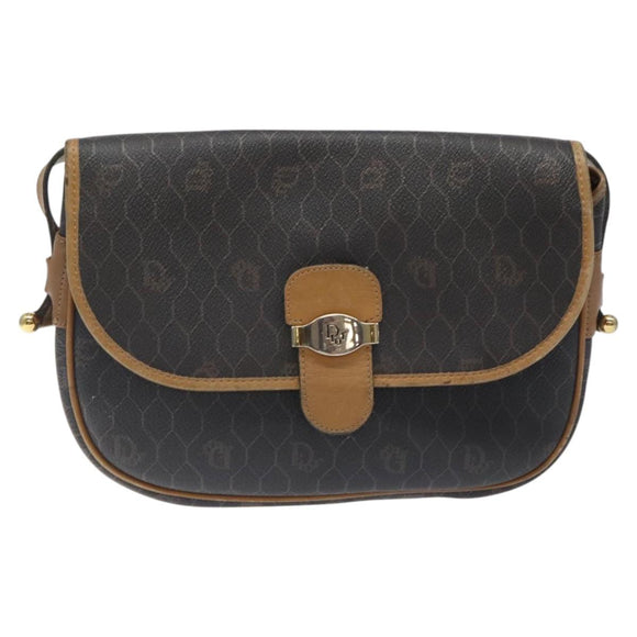 Christian Dior Honeycomb Canvas Shoulder Bag PVC Black Gold Auth 120492