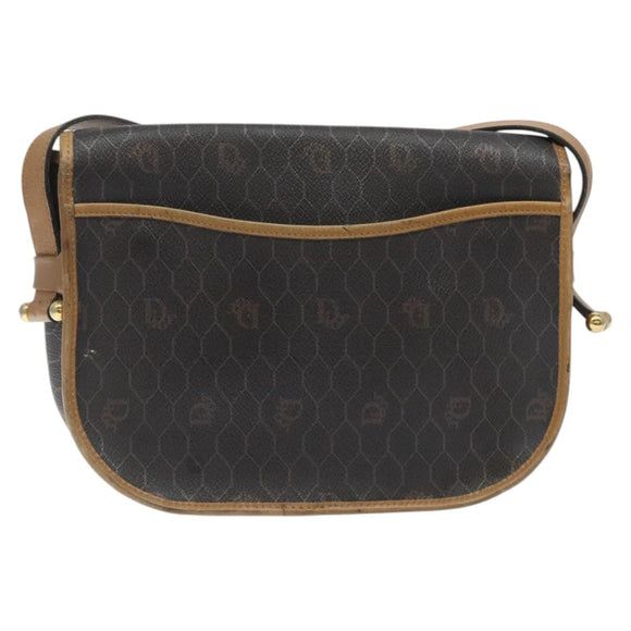 Christian Dior Honeycomb Canvas Shoulder Bag PVC Black Gold Auth 120492