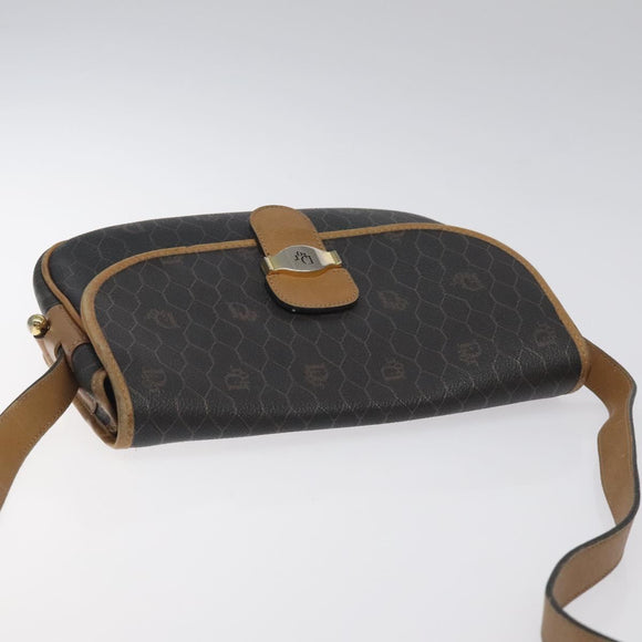 Christian Dior Honeycomb Canvas Shoulder Bag PVC Black Gold Auth 120492