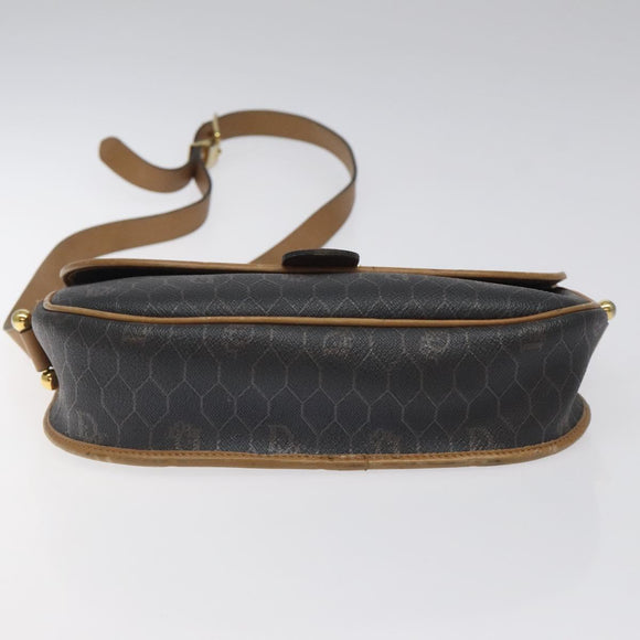 Christian Dior Honeycomb Canvas Shoulder Bag PVC Black Gold Auth 120492