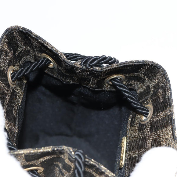 FENDI Zucca Canvas Shoulder Bag Black Brown Auth 120527AM