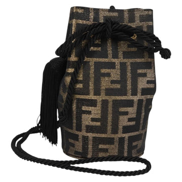 FENDI Zucca Canvas Shoulder Bag Black Brown Auth 120527AM