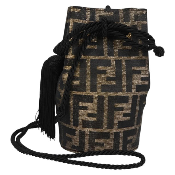FENDI Zucca Canvas Shoulder Bag Black Brown Auth 120527AM