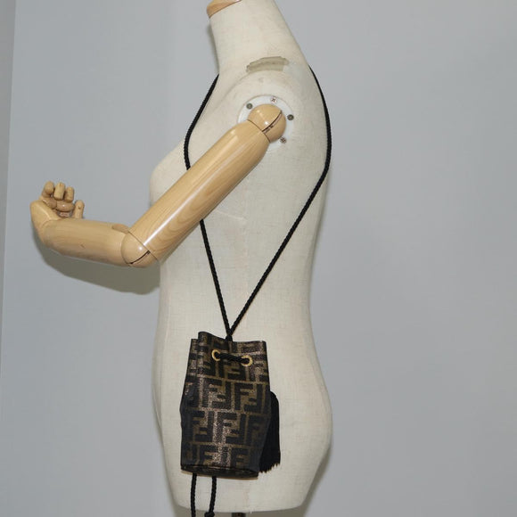 FENDI Zucca Canvas Shoulder Bag Black Brown Auth 120527AM