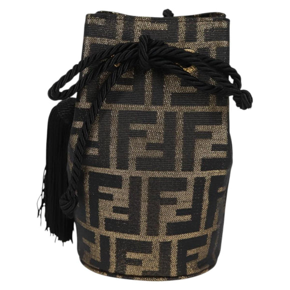 FENDI Zucca Canvas Shoulder Bag Black Brown Auth 120527AM