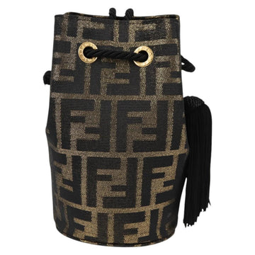 FENDI Zucca Canvas Shoulder Bag Black Brown Auth 120527AM - 0