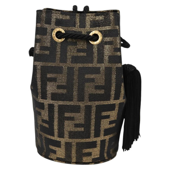 FENDI Zucca Canvas Shoulder Bag Black Brown Auth 120527AM