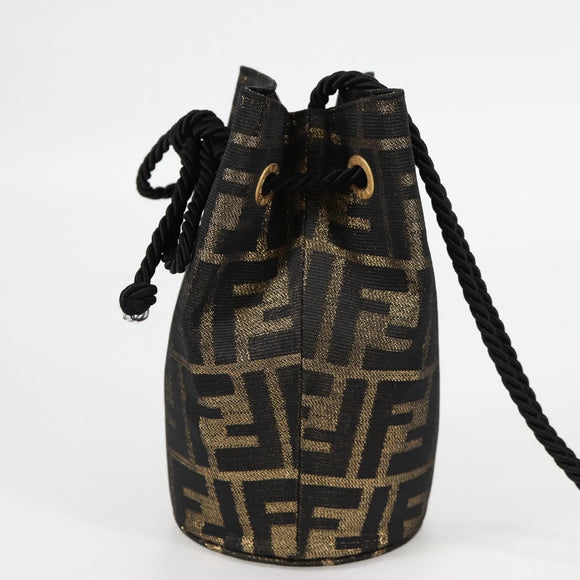 FENDI Zucca Canvas Shoulder Bag Black Brown Auth 120527AM