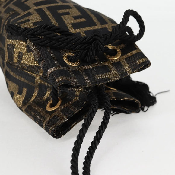 FENDI Zucca Canvas Shoulder Bag Black Brown Auth 120527AM
