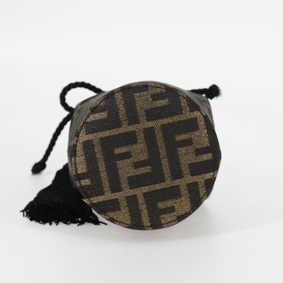 FENDI Zucca Canvas Shoulder Bag Black Brown Auth 120527AM