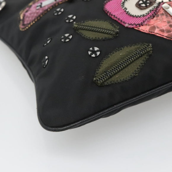 PRADA Butterfly Shoulder Bag Nylon Black Silver Auth 120559