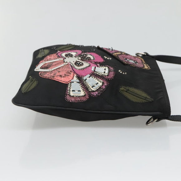 PRADA Butterfly Shoulder Bag Nylon Black Silver Auth 120559