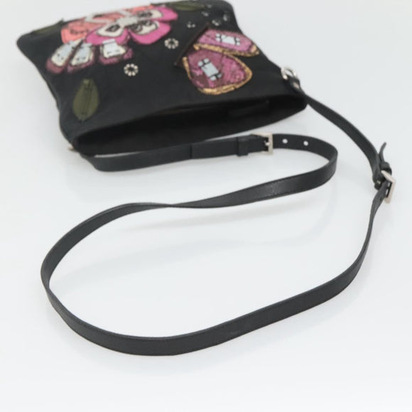 PRADA Butterfly Shoulder Bag Nylon Black Silver Auth 120559