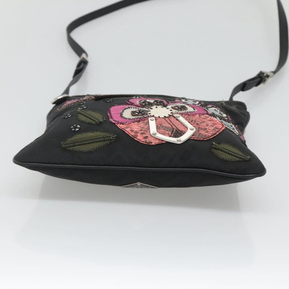 PRADA Butterfly Shoulder Bag Nylon Black Silver Auth 120559