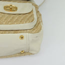 Miu Miu Hand Bag Leather Straw 2way Beige Gold Auth 120561-10