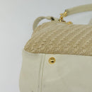 Miu Miu Hand Bag Leather Straw 2way Beige Gold Auth 120561-16