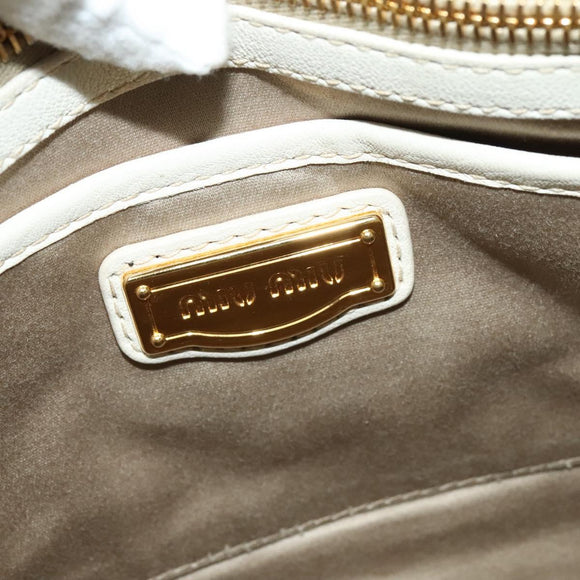 Miu Miu Hand Bag Leather Straw 2way Beige Gold Auth 120561