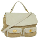 Miu Miu Hand Bag Leather Straw 2way Beige Gold Auth 120561-1