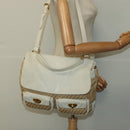 Miu Miu Hand Bag Leather Straw 2way Beige Gold Auth 120561-25